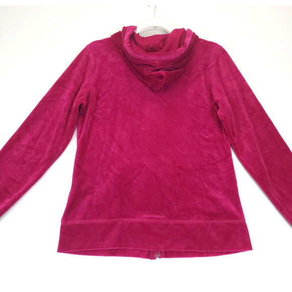 Merona Velour Full Zip Hoodie Women M Fuchsia Pink Long Sleeve Pocket Causal - Picture 3 of 11
